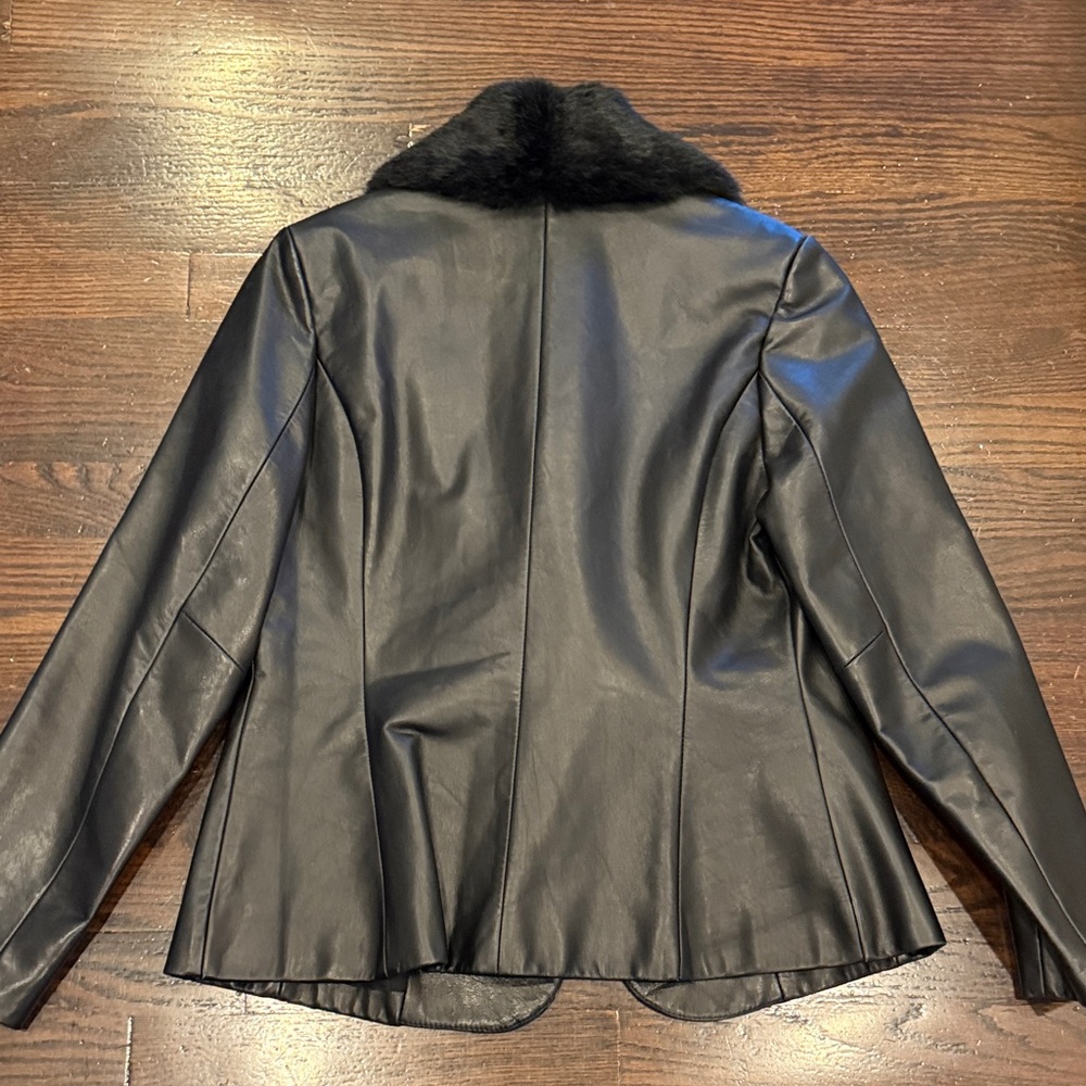 Neiman Marcus Black Fur Collar Leather Jacket 4 - Picture 9 of 9